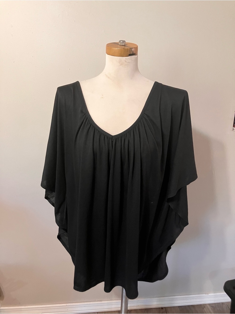 Black Pleated V-Neck Flutter Sleeve Blouse
